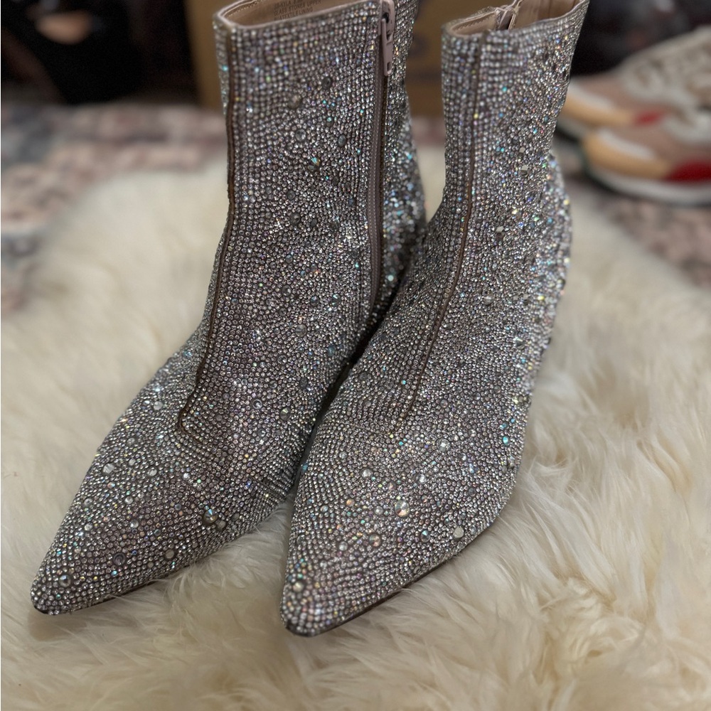 Rhinestone Silver Ankle Boots